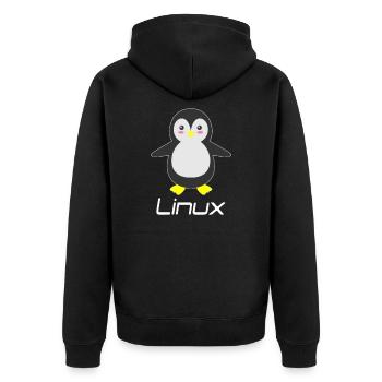 Geek Linux - Unisex Premium Bio Zip Hoodie - Schwarz - Hinten - Nico (187cm)