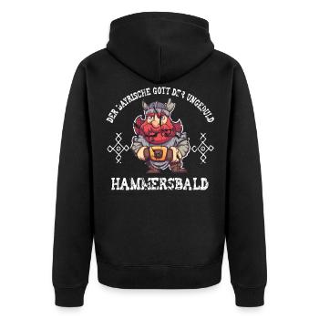Nordische Gott der Ungeduld Hammersbald Wikinger - Unisex Premium Bio Zip Hoodie - Schwarz - Hinten - Nico (187cm)