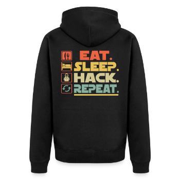 Eat Sleep Hack Repeat - Unisex Premium Organic Zip Hoodie - black - Back - Nico (187cm)