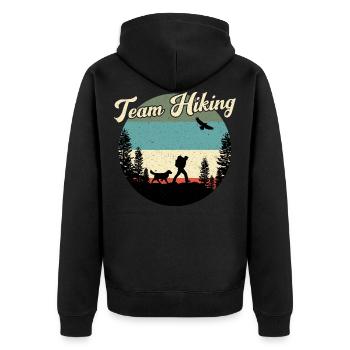 Wanderer Wandern Hiking Hund Dog Team Berge Alpen - Unisex Premium Bio Zip Hoodie - Schwarz - Hinten - Nico (187cm)
