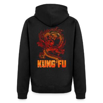 Kung Fu Drache China Kampfkunst Kampfsport - Unisex Premium Bio Zip Hoodie - Schwarz - Hinten - Nico (187cm)