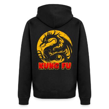 Kung Fu Drache China Kampfkunst Kampfsport - Unisex Premium Bio Zip Hoodie - Schwarz - Hinten - Nico (187cm)