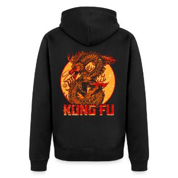 Kung Fu Drache China Kampfkunst Kampfsport - Unisex Premium Bio Zip Hoodie - Schwarz - Hinten - Nico (187cm)