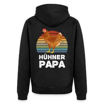 Hühner Papa Hahn Henne - Unisex Premium Bio Zip Hoodie - Schwarz - Hinten - Nico (187cm)