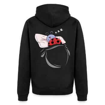 Schlafender und schlumender Marienkäfer - Unisex Premium Bio Zip Hoodie - Schwarz - Hinten - Nico (187cm)