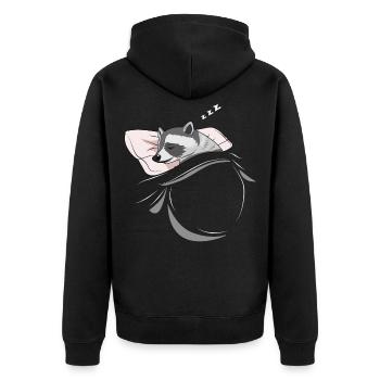 Schlafender und schlumender Waschbär - Unisex Premium Bio Zip Hoodie - Schwarz - Hinten - Nico (187cm)