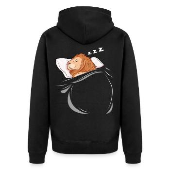 Schlafender und schlumender Löwe - Unisex Premium Bio Zip Hoodie - Schwarz - Hinten - Nico (187cm)