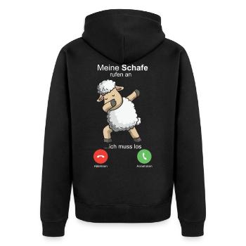 Schafe rufen an Landwirt Schäfer Schaf Bauer - Unisex Premium Bio Zip Hoodie - Schwarz - Hinten - Nico (187cm)