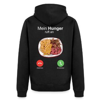 Taxiteller Soulfood Ruhrpott Currywurst Pommis - Unisex Premium Bio Zip Hoodie - Schwarz - Hinten - Nico (187cm)