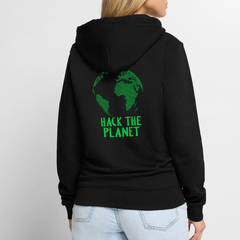 Hack the Planet Hacker Nerd Geek Security Unisex Premium Bio Zip Hoodie