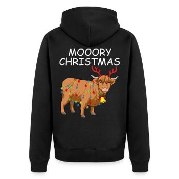 Weihnachten Highland Kuh Geschenk Weihnachtskuh - Unisex Premium Bio Zip Hoodie - Schwarz - Hinten - Nico (187cm)