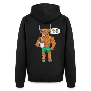 Hochlandrind Highland Cattle Hochlandrinder - Unisex Premium Bio Zip Hoodie - Schwarz - Hinten - Nico (187cm)
