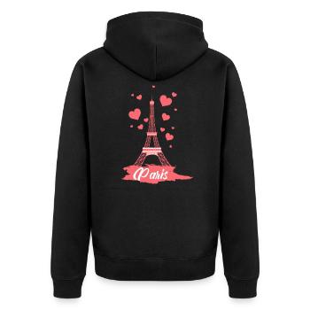 Ich liebe Paris Eiffelturm Amour Bonjour - Unisex Premium Bio Zip Hoodie - Schwarz - Hinten - Nico (187cm)