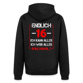 16 Geburtstag 16 Jahre Sechzehn Geschenk Junge - Unisex Premium Bio Zip Hoodie - Schwarz - Hinten - Nico (187cm)