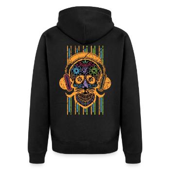 Skull DJ Electronic Music Disc Jockey - Unisex Premium Organic Zip Hoodie - black - Back - Nico (187cm)