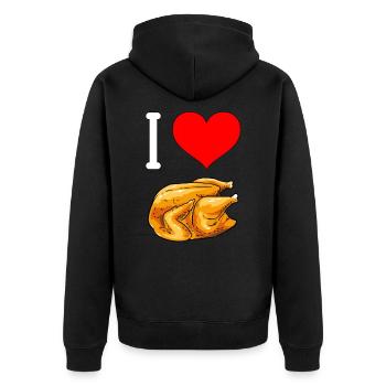 Broiler Brathhähnchen Grillhähnchen BBQ Hendl Huhn - Unisex Premium Bio Zip Hoodie - Schwarz - Hinten - Nico (187cm)