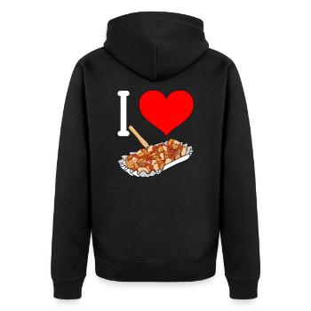 Currywurst Curry Wurst Bratwurst Berliner Ruhrpott - Unisex Premium Bio Zip Hoodie - Schwarz - Hinten - Nico (187cm)