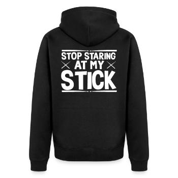 Starr nicht auf meinen Drumstick Drummer - Unisex Premium Bio Zip Hoodie - Schwarz - Hinten - Nico (187cm)