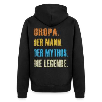 Uropa Der Mann Der Mythos Die Legende Geschenk - Unisex Premium Bio Zip Hoodie - Schwarz - Hinten - Nico (187cm)