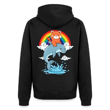 Roter Panda Geschenk Delfin Regenbogen Red Panda - Unisex Premium Bio Zip Hoodie - Schwarz - Hinten - Nico (187cm)