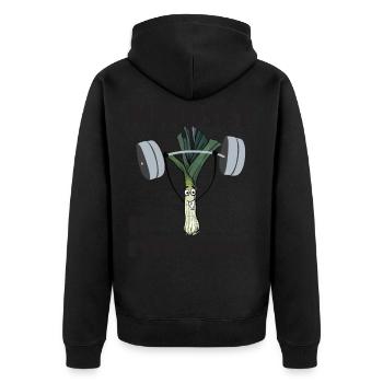 Fitness Lauch Mindset ist alles Vegan - Unisex Premium Bio Zip Hoodie - Schwarz - Hinten - Nico (187cm)