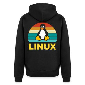 Linux Retro Vintage Geek Style Computer Scientist - Unisex Premium Organic Zip Hoodie - black - Back - Nico (187cm)