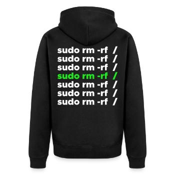 Linux geek sudo rm -rf nerd saying - Unisex Premium Organic Zip Hoodie - black - Back - Nico (187cm)