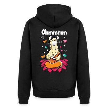 Alpaka Yoga Lama Spruch Lamaste - Unisex Premium Bio Zip Hoodie - Schwarz - Hinten - Nico (187cm)