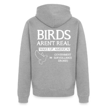Birds Aren't Real Aufwachen, Staatsüberwachung - Unisex Premium Bio Zip Hoodie - Grau meliert - Hinten - Nico (187cm)