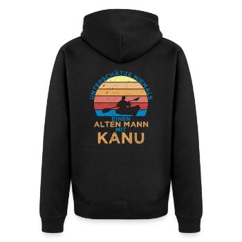 Kanu Rentner Kanusport Geschenkidee - Unisex Premium Bio Zip Hoodie - Schwarz - Hinten - Nico (187cm)