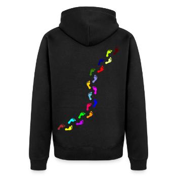 kunterbunte Fußabdrücke - Unisex Premium Bio Zip Hoodie - Schwarz - Hinten - Nico (187cm)
