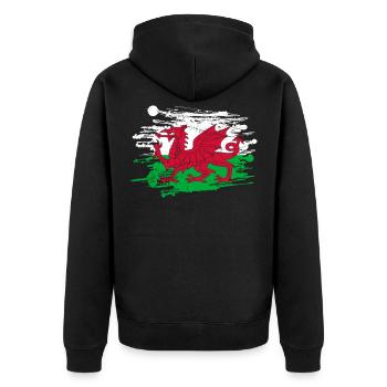 Wales Flag St Davids Day Cymraeg Welsh Coat of Arms - Unisex Premium Organic Zip Hoodie - black - Back - Nico (187cm)