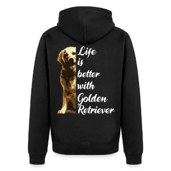 Life is better with Golden Retriever Geschenk - Unisex Premium Bio Zip Hoodie - Schwarz - Hinten - Nico (187cm)
