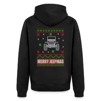 Ugly Christmas Jeep Advent Auto Geschenk - Unisex Premium Bio Zip Hoodie - Schwarz - Hinten - Nico (187cm)