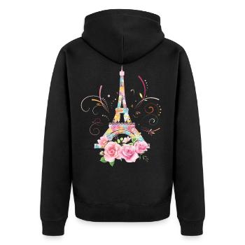 Eiffelturm Viva Paris Franzose France - Unisex Premium Bio Zip Hoodie - Schwarz - Hinten - Nico (187cm)