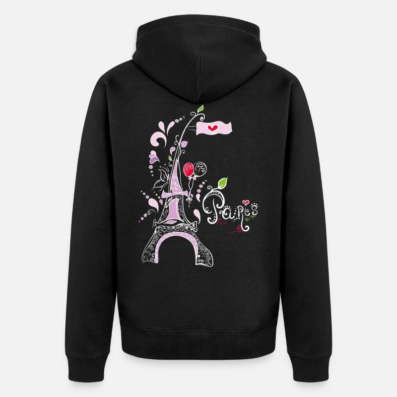 Paris Art Tour Eiffel Chers Français - Veste à capuche bio Premium Unisexe - noir