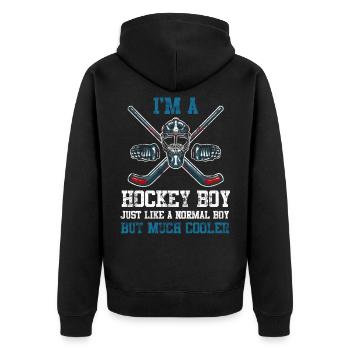 Eishockey Boy Hockey Sohn Teamsport - Unisex Premium Bio Zip Hoodie - Schwarz - Hinten - Nico (187cm)