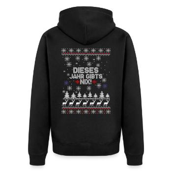 Weihnachten Ugly Spruch Schnee Sweater - Unisex Premium Bio Zip Hoodie - Schwarz - Hinten - Nico (187cm)