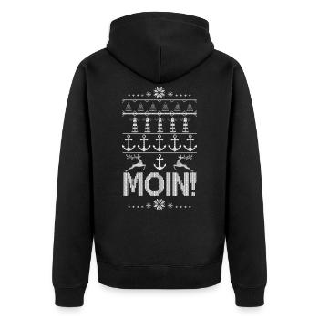 Ugly Christmas Moin Leuchtturm Anker - Unisex Premium Bio Zip Hoodie - Schwarz - Hinten - Nico (187cm)
