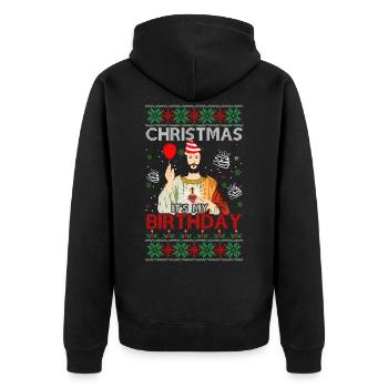 Anniversaire de chandail de Noël laid - Veste à capuche bio Premium Unisexe - noir - Dos - Nico (187cm)