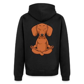 Dachshund Geschenk Yoga Meditieren Hund Dackel - Unisex Premium Bio Zip Hoodie - Schwarz - Hinten - Nico (187cm)