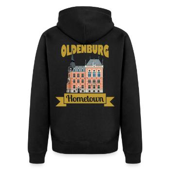 Heimatstadt Oldenburg - Unisex Premium Bio Zip Hoodie - Schwarz - Hinten - Nico (187cm)