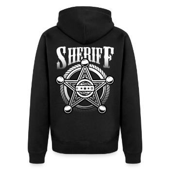 Sheriffstern Sheriff Offizier Polizei - Unisex Premium Bio Zip Hoodie - Schwarz - Hinten - Nico (187cm)