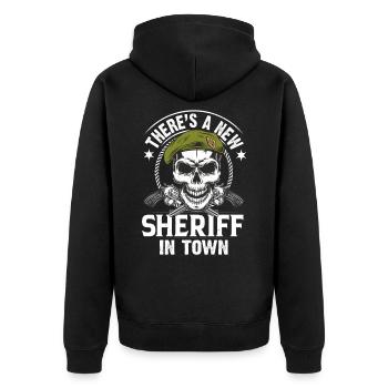 Sheriff town revolver pistol brand - Unisex Premium Organic Zip Hoodie - black - Back - Nico (187cm)
