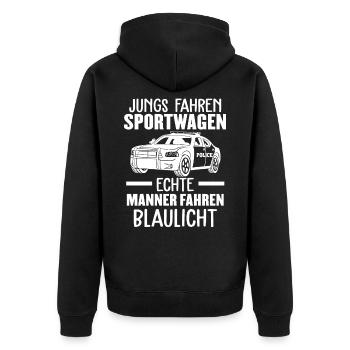 Polizei Offizier Polizeiauto Sportwagen - Unisex Premium Bio Zip Hoodie - Schwarz - Hinten - Nico (187cm)