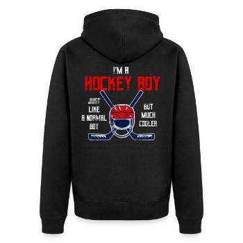 Hockey Boy Eishockey Spieler Junge Sohn Winter - Unisex Premium Bio Zip Hoodie - Schwarz - Hinten - Nico (187cm)