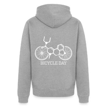 GOA Hofmann Bicycle Day Zauberwald 1943 - Unisex Premium Bio Zip Hoodie - Grau meliert - Hinten - Nico (187cm)