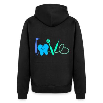Zahnärztin Liebe - Unisex Premium Bio Zip Hoodie - Schwarz - Hinten - Nico (187cm)