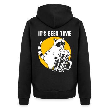 Waschbär Bier Alkohol - Unisex Premium Bio Zip Hoodie - Schwarz - Hinten - Nico (187cm)
