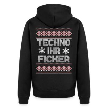 Ugly Christmas Sweater Techno Weihnachten - Unisex Premium Bio Zip Hoodie - Schwarz - Hinten - Nico (187cm)
